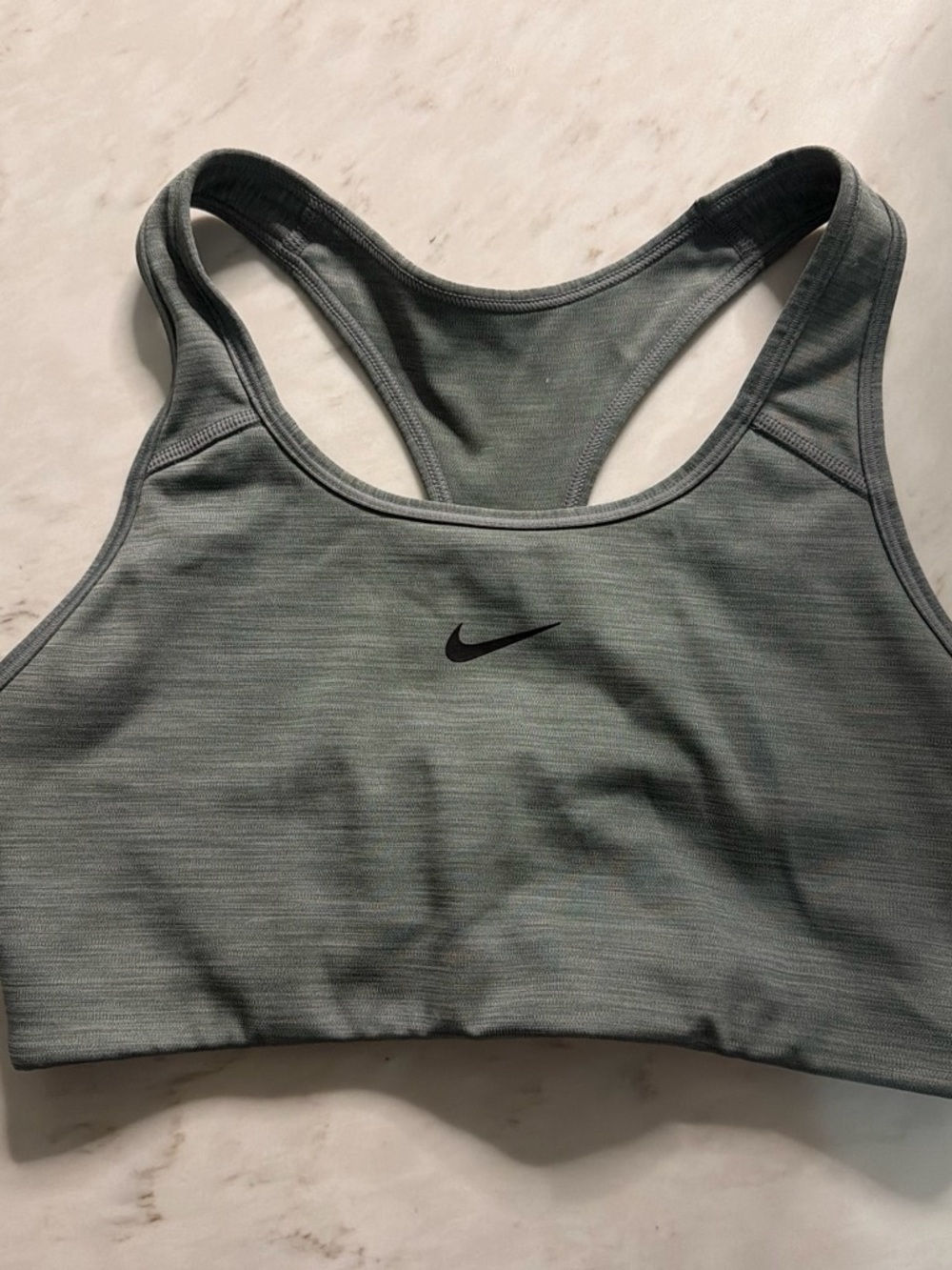 Nike Women's Light Gray Racerback Sports Bra with Black Swoosh